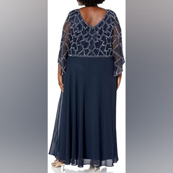 J Kara Women's Plus Size 3/4 Sleeve Geo Beaded Gown, 20W - Picture 2 of 6